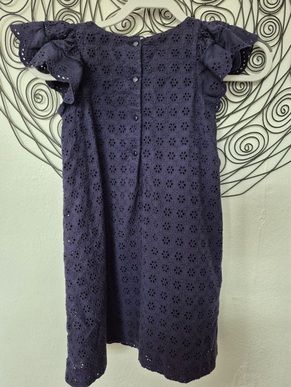 Polo Ralph Lauren Girls Navy Eyelet Cotton A-Line Dress, Flutter Sleeve, Lined, - Picture 3 of 7